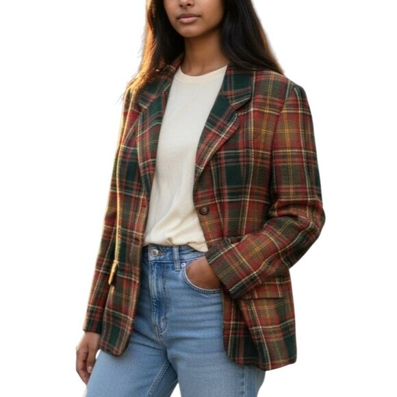 Vintage GAP Wool Blend Tartan Plaid Blazer Preppy Academia Jacket - Picture 1 of 13